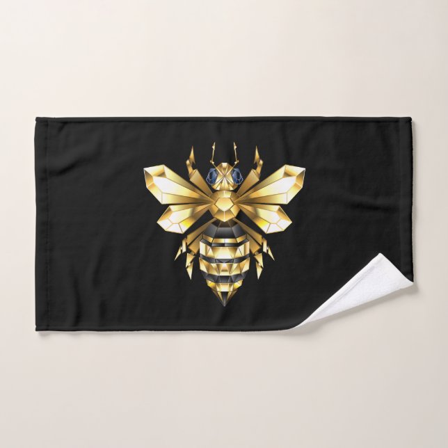 Logo Faux Gold Foil Bee Polygonal sur Noir (Serviette à main)