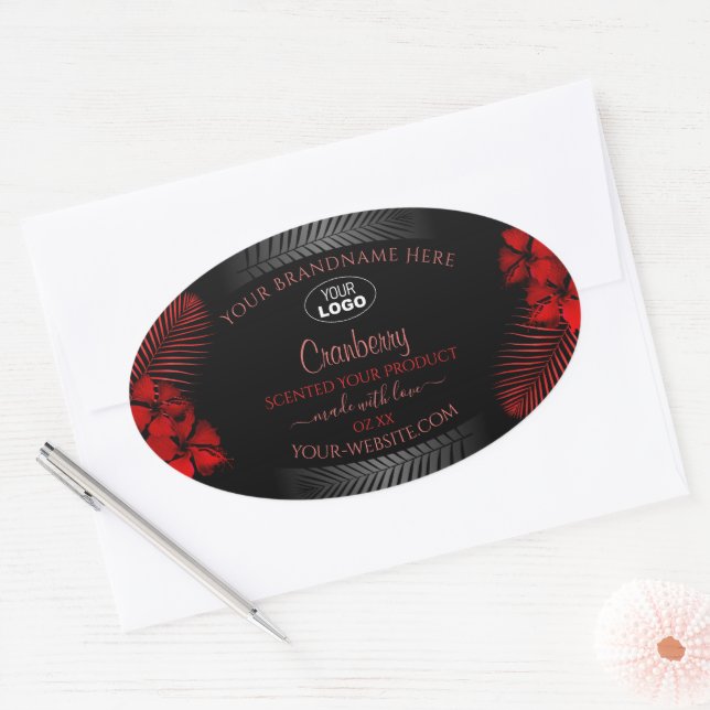 Logo Floral Black Red Étiquette Hawaii Flowers (Enveloppe)