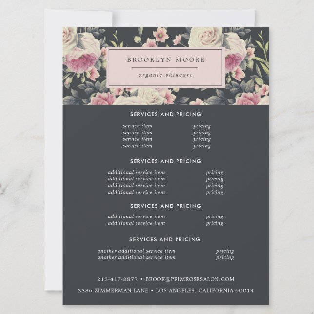 Logo floral vintage sombre | Tarification dépliant (Devant)
