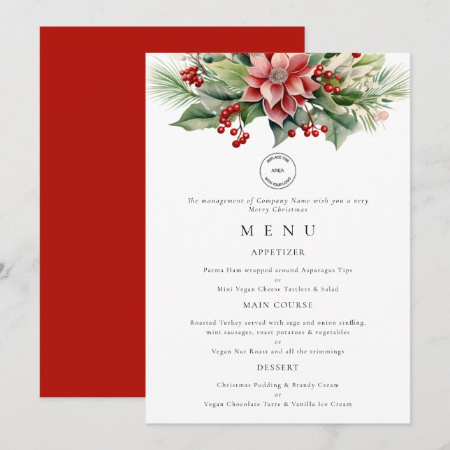 Logo Florals Business Christmas Party Carte menu (Devant / Derrière)