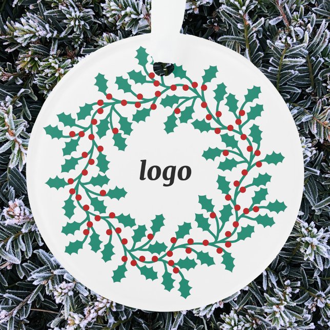 Logo Holly Wreath Business (Logo wreath business promotional holiday ornament)