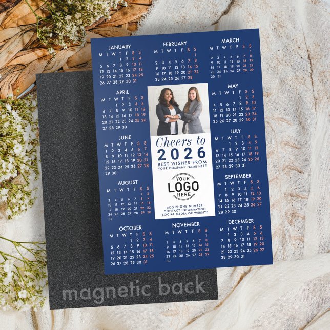 Logo Info photo Calendrier bleu 2026 Carte magnéti (Créateur téléchargé)