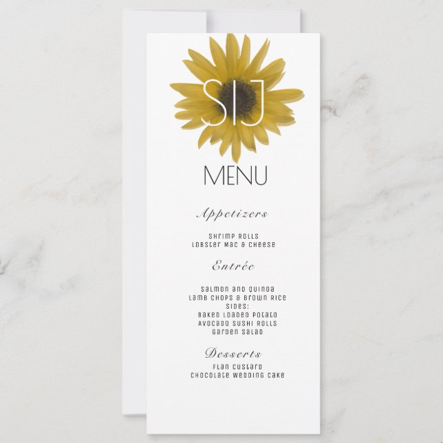 Logo mariage Menu du dîner de tournesol réaliste (Devant)