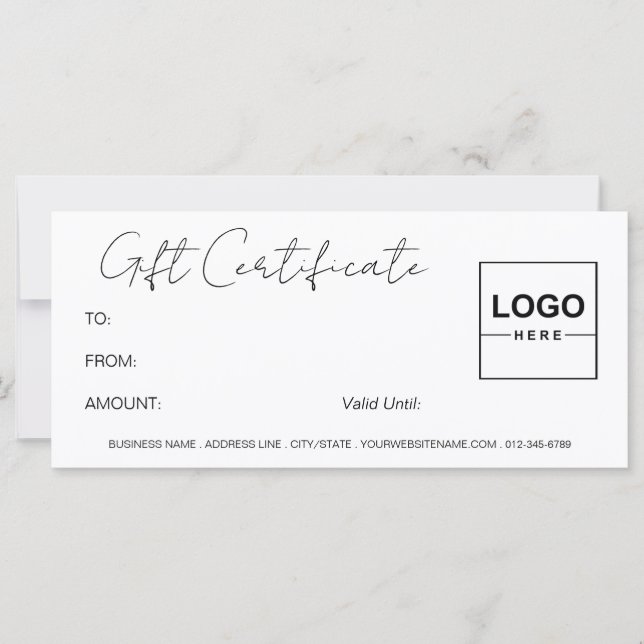 Logo minimaliste moderne blanc certificat cadeau (Devant)