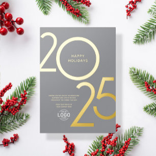 Logo Modern Bold Gris Business Holiday Carte Or