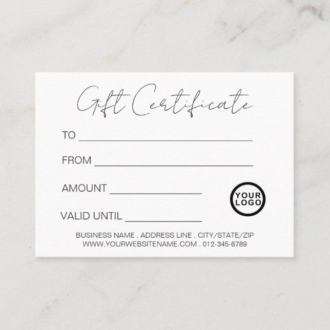 Logo Modern Elegant White Certificat cadeau (Devant)