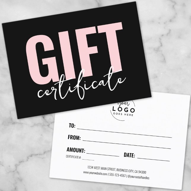 Logo Modern Pink Black Business Certificat cadeau (Logo Modern Pink Black Business Gift Certificate)