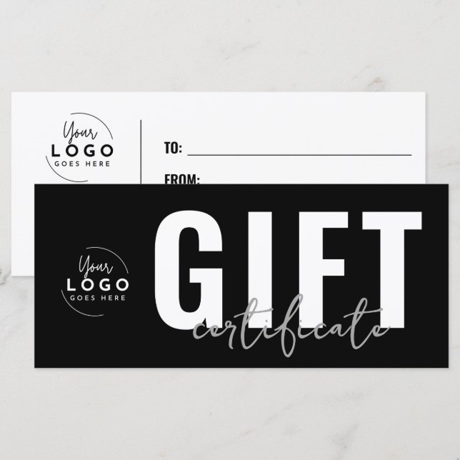 Logo Moderne Certificat-Cadeau Entreprise Noir (Devant / Derrière)