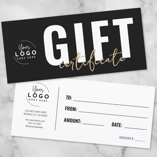 Logo Moderne Certificat Cadeau Entreprise Or Noir (Logo Modern Black Gold Business Gift Certificate)