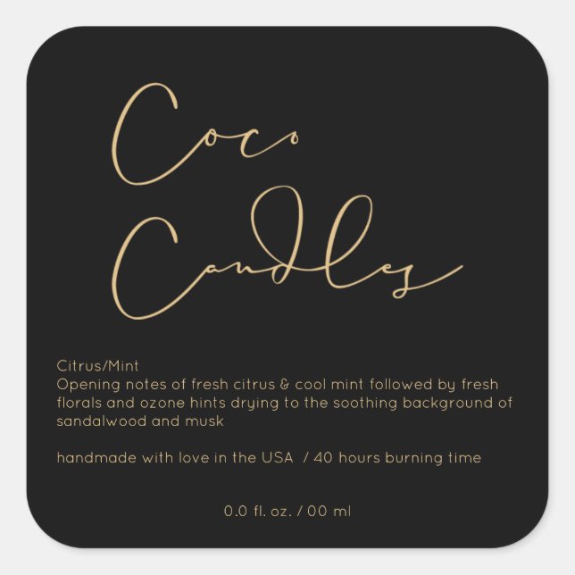 Logo Moderne Noir Étiquette de bougie (Devant)