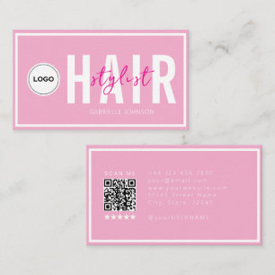 Logo Moderne QR Rose Pâle Carte de Visite Coiffeur