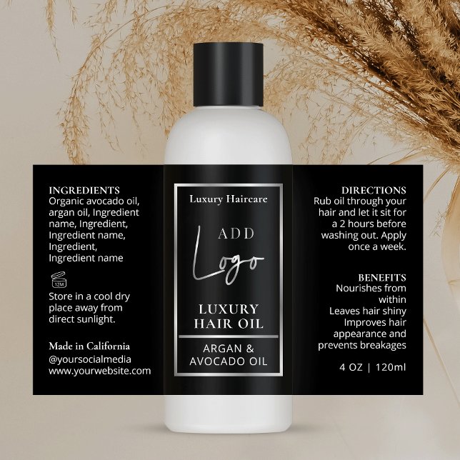 Logo Noir & Argent 4 OZ Étiquette de bouteille cos (Black and silver logo custom 4 OZ cosmo bottle label template)