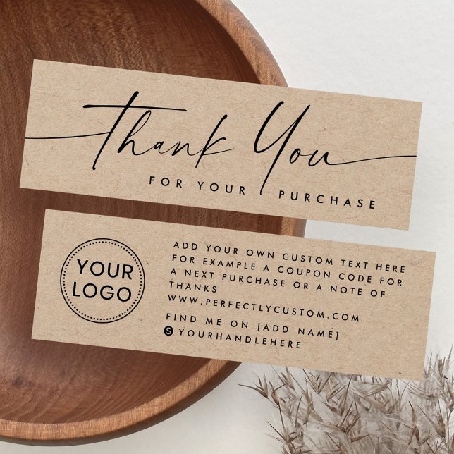 Logo papier Kraft manuscrit merci insérer carte (Handwritten Kraft paper logo thank you insert card)