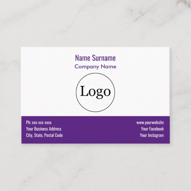 Logo personnalisé Carte de visite moderne & violet (Devant)
