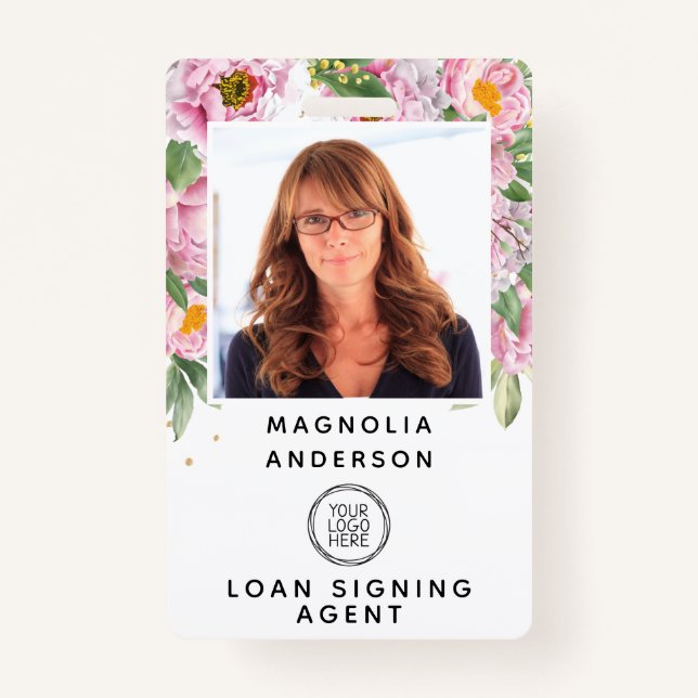 Logo photo de l'employé floral Code à barres Badge (Devant)