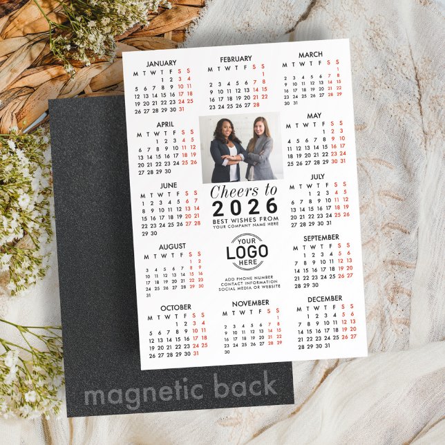 Logo Photo Info Calendrier Blanc 2026 Carte Magnét (Créateur téléchargé)