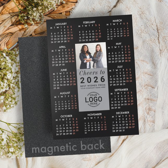Logo Photo Sleek Black Calendar 2026 Carte magnéti (Créateur téléchargé)