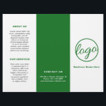 Logo professionnel Simple Green Trifold Brochure<br><div class="desc">Brochure triplée professionnelle et moderne avec un design simple mais élégant en vert et blanc. Le panneau avant a votre logo et votre nom commercial. Le panneau arrière contient vos coordonnées et le panneau intérieur comporte deux en-têtes et des zones de texte. Utilisez le modèle pour ajouter des informations sur...</div>