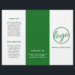 Logo professionnel Simple Green Trifold Brochure<br><div class="desc">Brochure triplée professionnelle et moderne avec un design simple mais élégant en vert et blanc. Le panneau avant a votre logo et votre nom commercial. Le panneau arrière contient vos coordonnées et le panneau intérieur comporte deux en-têtes et des zones de texte. Utilisez le modèle pour ajouter des informations sur...</div>