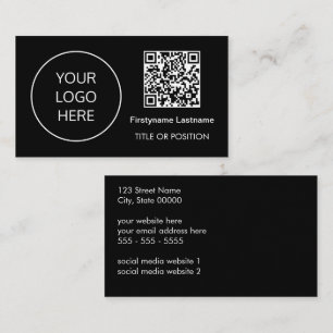 Logo QR Code Carte de visite noir moderne