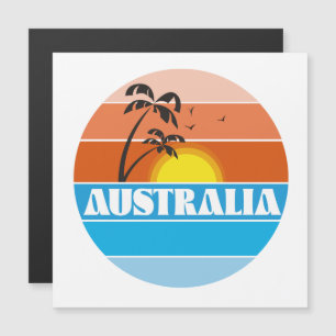 Logo rétro du coucher de soleil australien des ann