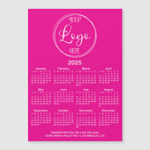 Logo rose et blanc chaud 2025 Calendrier magnétiqu