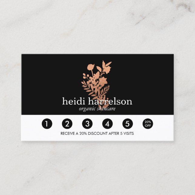 Logo rose Gold Floral sur carte de fidélité noire (Devant)