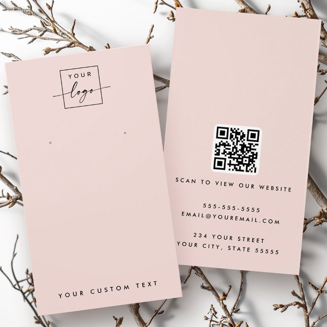 Logo rose pâle clair QR carte d'affichage d'oreill (Light blush pink logo QR earring display card)
