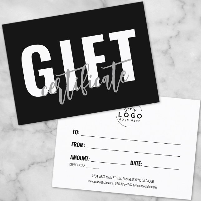 Logo Script Certificat Cadeau Bon d'Achat Entrepri (Logo Script Business Gift Certificate Voucher)