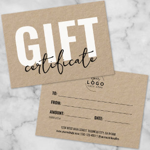 Logo Script moderne Certificat cadeau d'entreprise