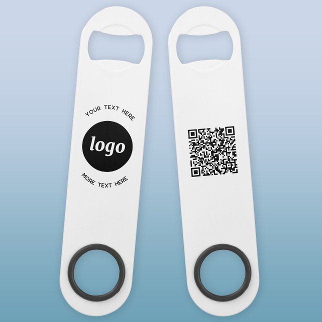 Logo simple avec le code QR textuel (Logo with custom text and QR code business promotional bottle opener bar key)