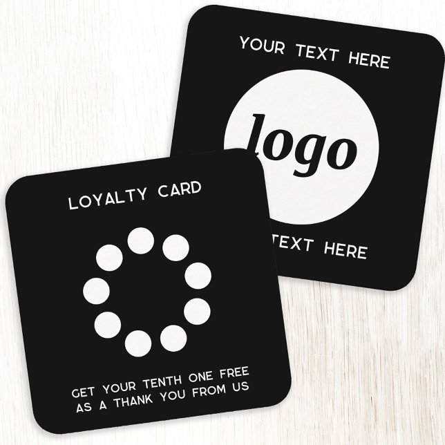Logo simple et carte de fidélité promotionnelle te (Simple logo with custom text business branding promotional black and white customer loyalty card)