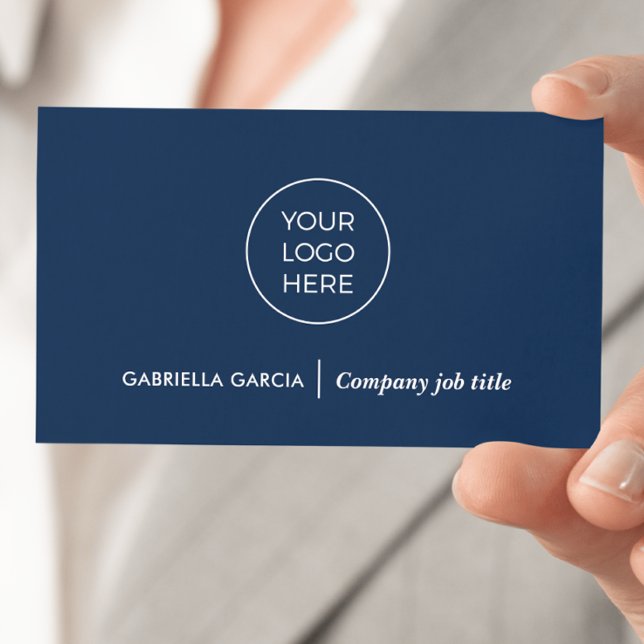 Logo simple QR Code Carte de visite bleu marine (Front side of card shown in 3.5 x 2.0 inch, add your business details and QR Code on the backside.)