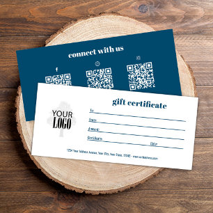 Logo simple QR Code certificat cadeau bleu