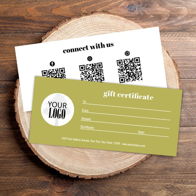 Logo simple QR Code certificat cadeau Or (Gold add your logo custom gift certificate. )