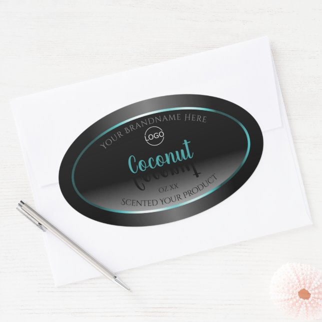 Logo Turquoise de Étiquettes de luxe Black White (Enveloppe)