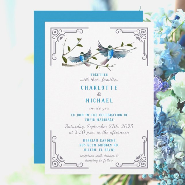 L'oiseau bleu du bonheur Faire-part de mariage (Créateur téléchargé)