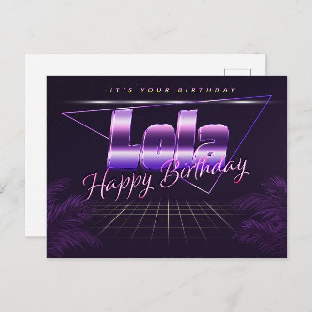Lola Nom Prénom carte postale violette anniversair (Devant / Derrière)