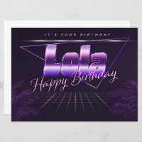 Lola Nom Prénom lila retro Carte Anniversaire
