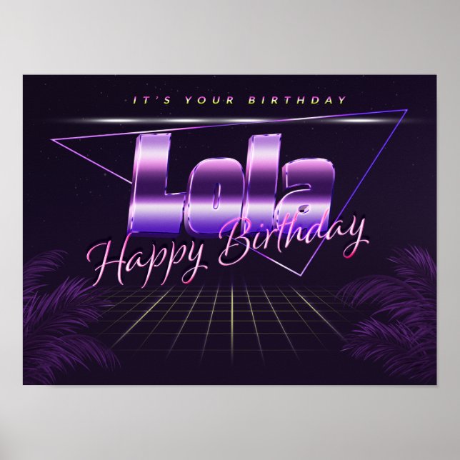 Lola Nom Vorname lila retro Poster Geburtstag (Devant)
