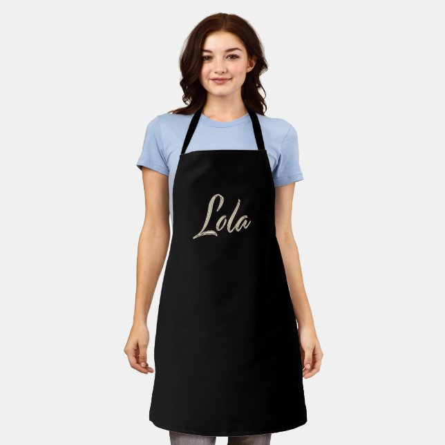 Lola or blanc tablier de cuisine à motif écriture  (Porté)