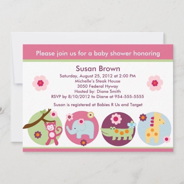 Lollipop Jungle Animaux Baby shower Invitation (Devant)