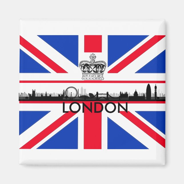 London England Skyline Union Jack Flag Magnet (Devant)