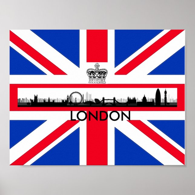 London Eye Skyline Crown Union Jack Flag Poster (Devant)