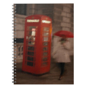 London Rainy Day Red Phone Box / Carnet parapluie