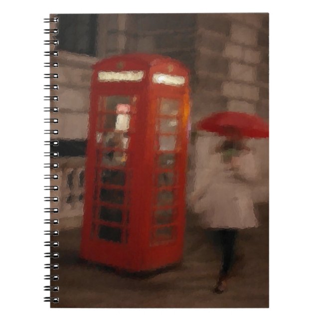 London Rainy Day Red Phone Box / Carnet parapluie (Devant)
