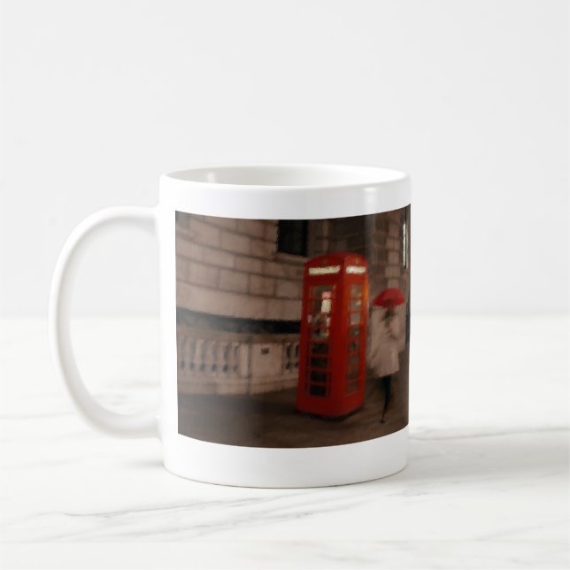 London Rainy Day Red Phone Box / Umbrella Mug (Gauche)