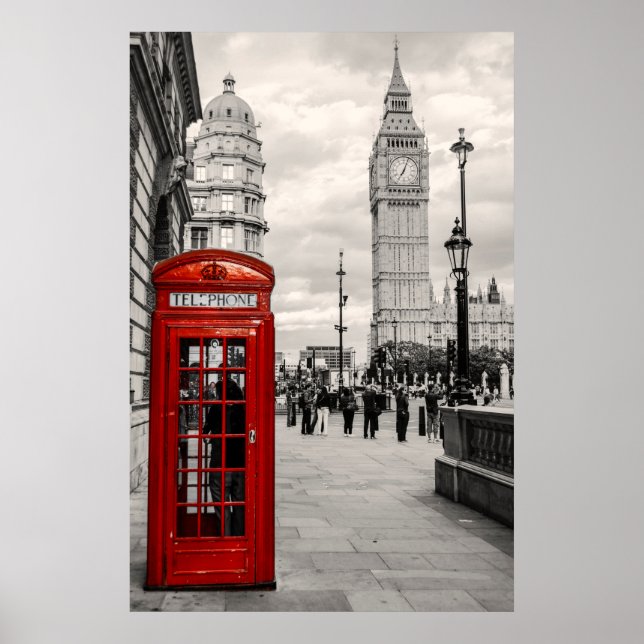 London Red Telephone Big Ben Landscape Poster (Devant)