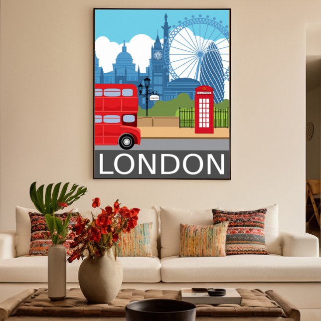 London skyline retro travel poster red bus (Créateur téléchargé)