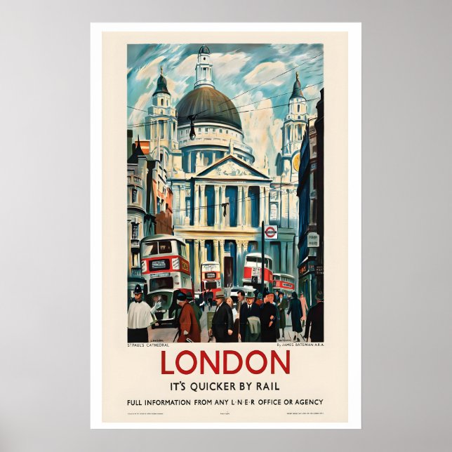 London St Pauls Cathedral Vintage Travel Poster (Devant)